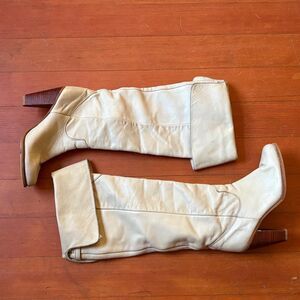 Vtg. Leather Boots Zodiac knee-high with wooden heel 6.5.